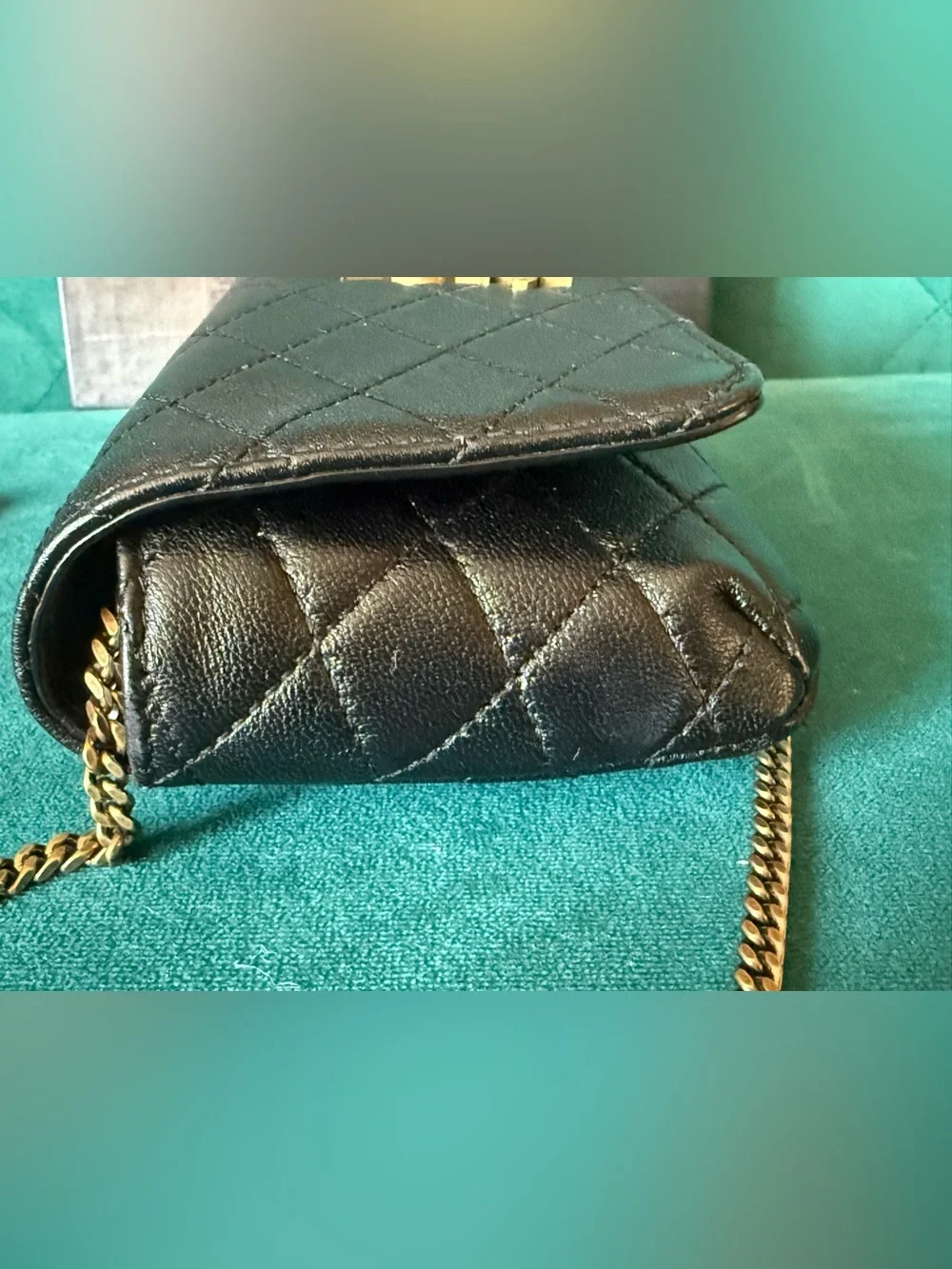 Yves Saint Laurent Black Quilted Leather Chain Wallet